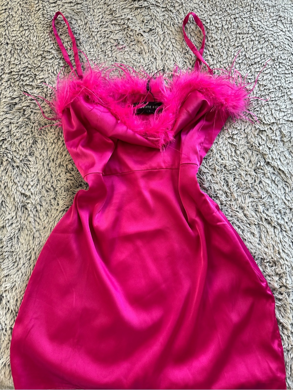 White Fox Boutique Hot Pink Feather Trim Slip Dress